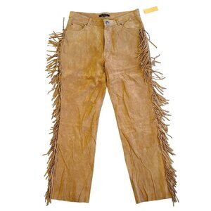 SAGUARO 10 Tan Suede Fringed High Waist 5-Pocket Cowgirl Jeans Pants NWOT
